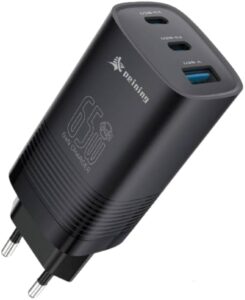 Carregador Turbo 65W ABLStore com 3 Saídas (USB-C e USB) + Cabo – Preto