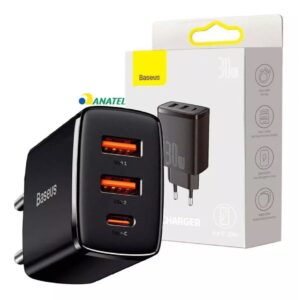 Carregador de Parede Baseus Compact Quick Charger 2U+C 30W – Preto